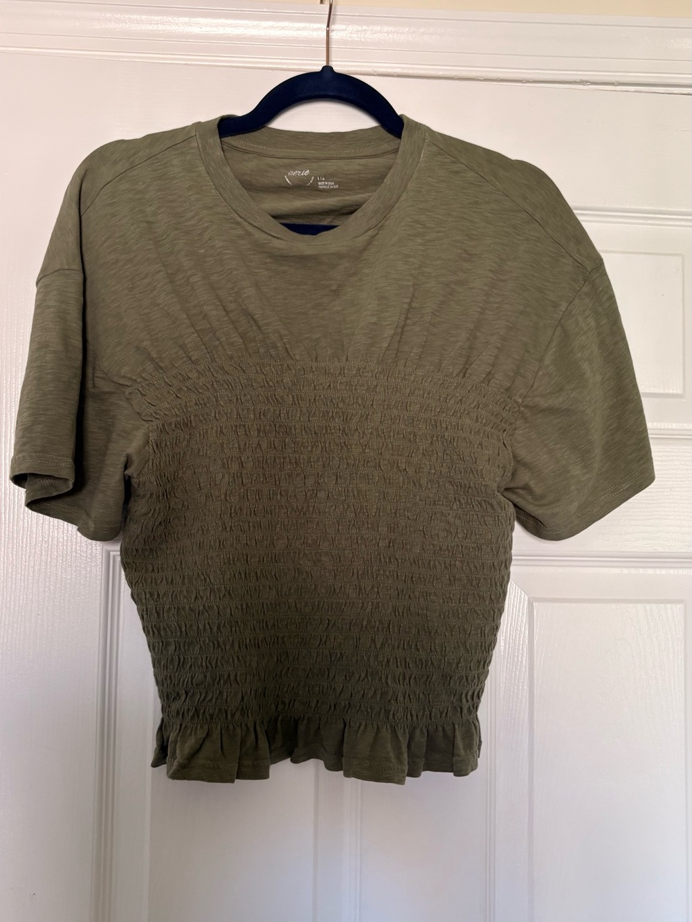 aerie Olive Green Smocked Crop Tee